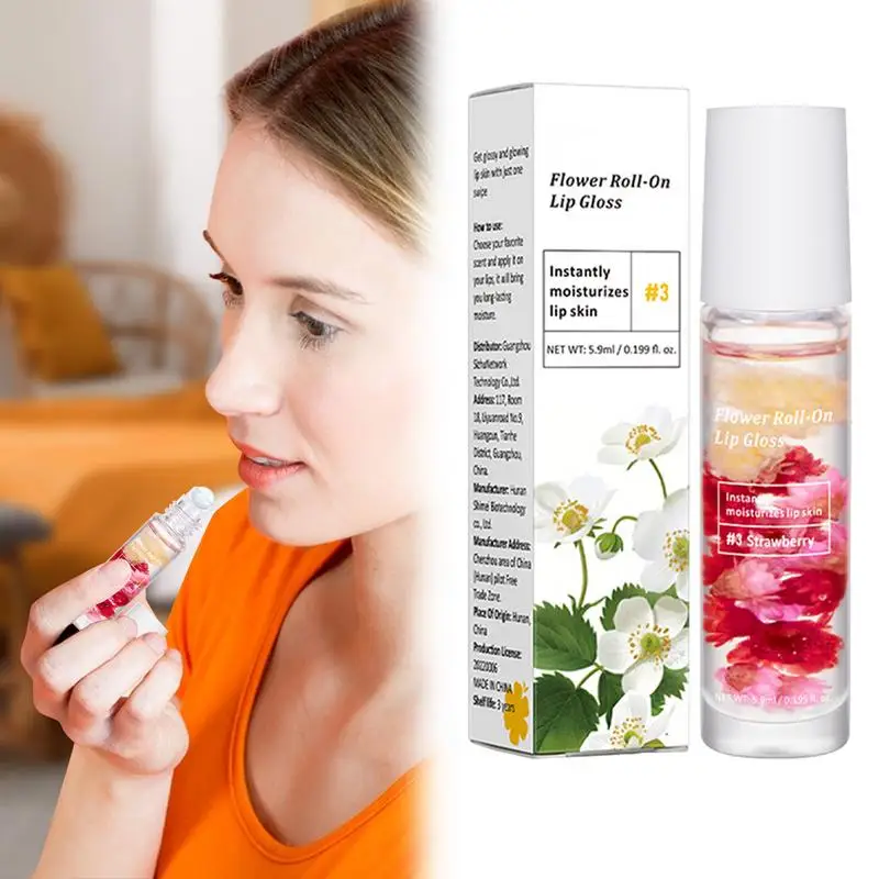 1Pcs Flower Roll-on Lip Balm Makeup Moisturizing Clear Transparent Lip Oil Hydrating Lip Gloss