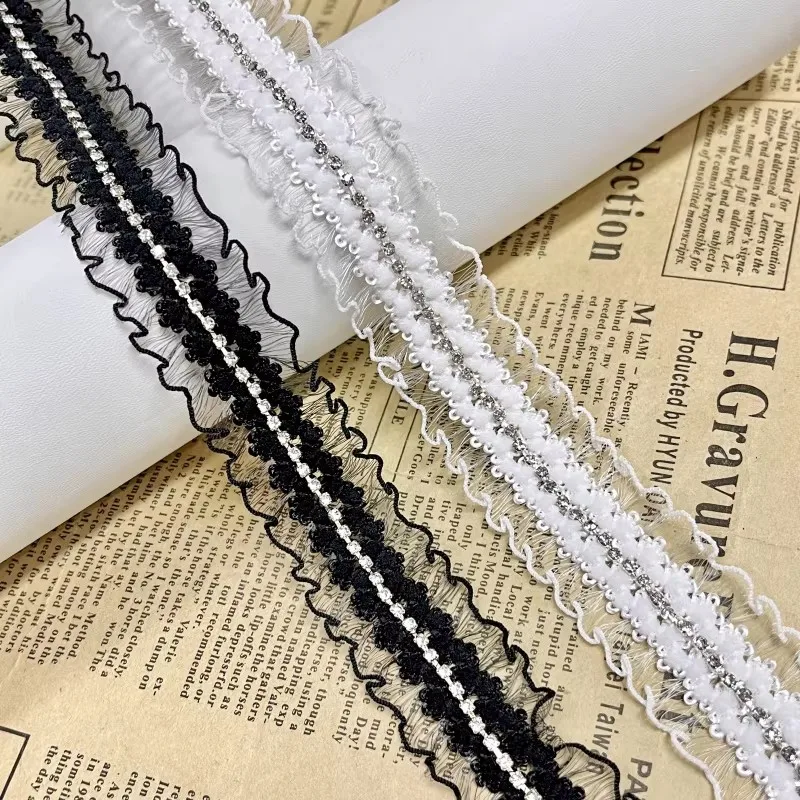 

5yard Hand-stitched Beaded Lace Applique Materials Clothing Accessories Sewing Pearl Lace Bead Diamond Trim