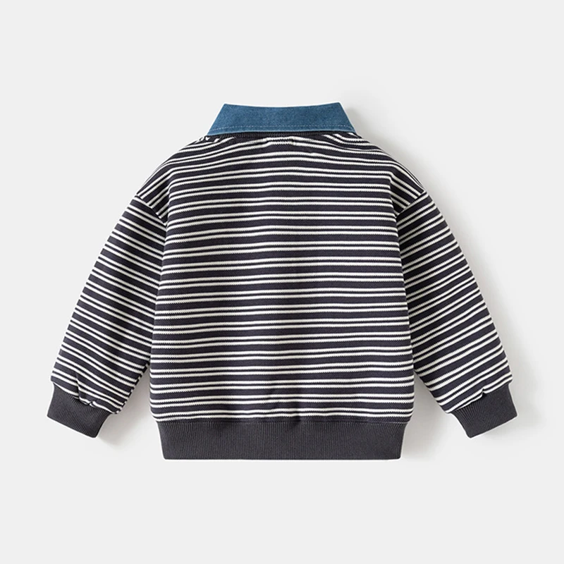 Spring Autumn New Children Clothes False Two-Piece Sweatshirt with Detachable Shirt Collar Striped Design Top for 2-7Y Boys
