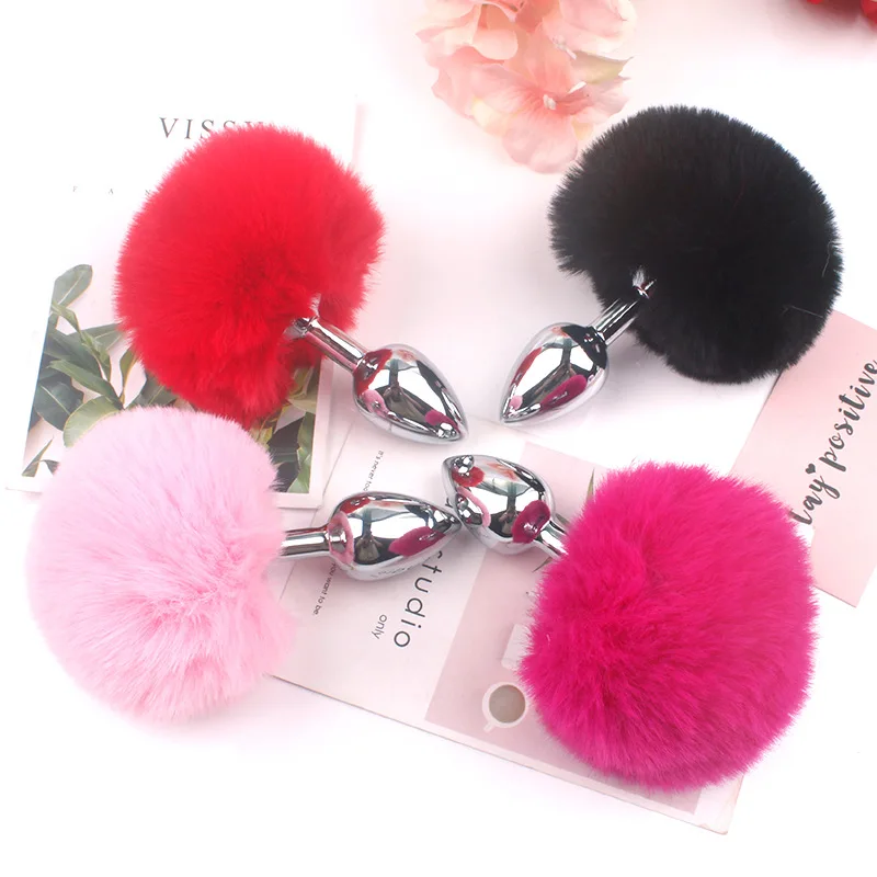 Butt Plug with Rabbit Tail Stainless Steel Plush SM Adult Erotic Games Goods Metal Sex Toys for Women Anal Plug