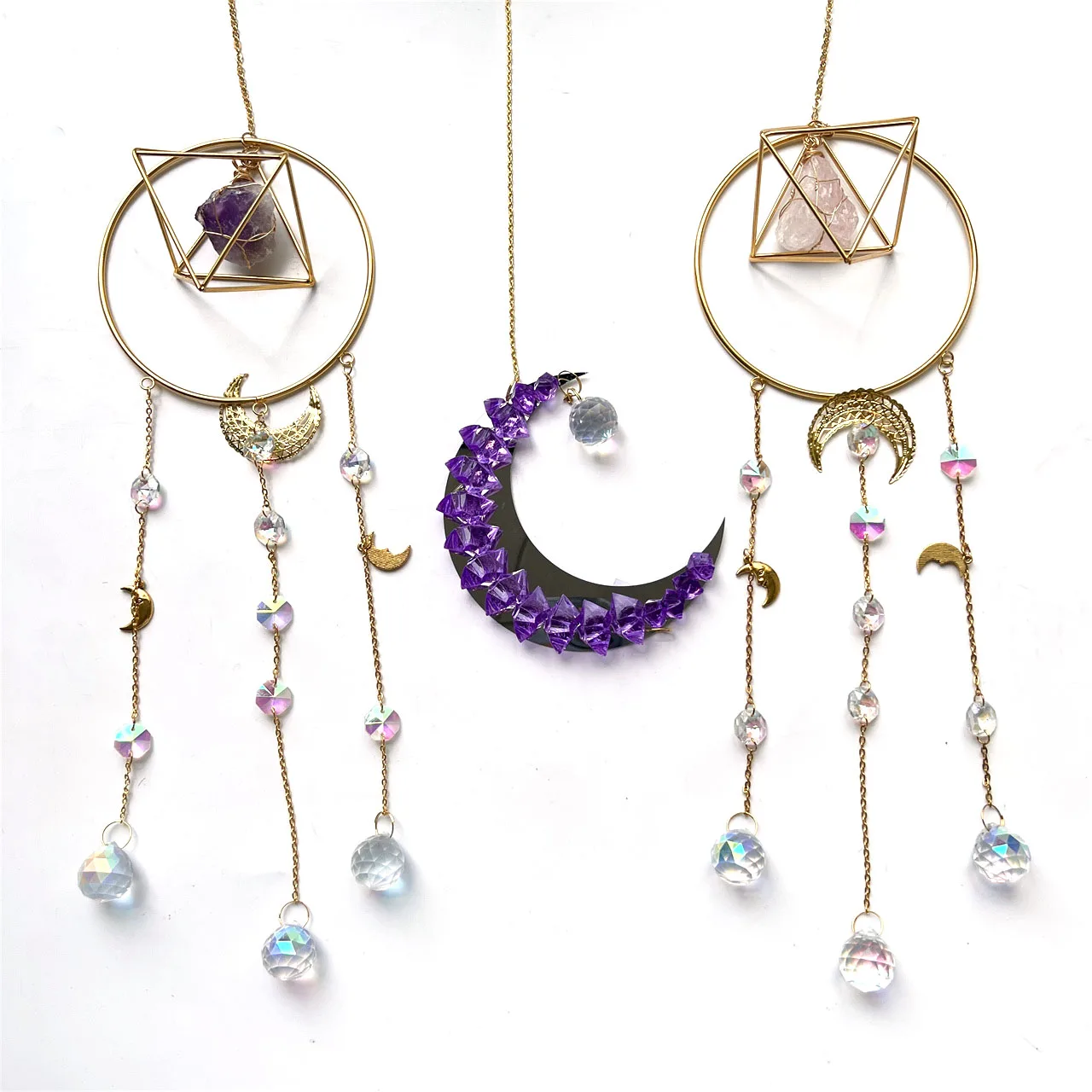 Natural Crystal Wind Chime Quartz Raw Stone Amethyst Crystals Point Hanging Suncatche For Baby Souvenirs