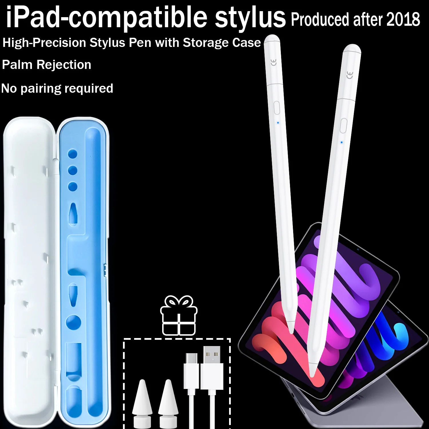 

Active Stylus Pen for iPad 2018-2025, Palm Rejection, Fast Charging, Long Battery, Side Magnetic, with Storage Case