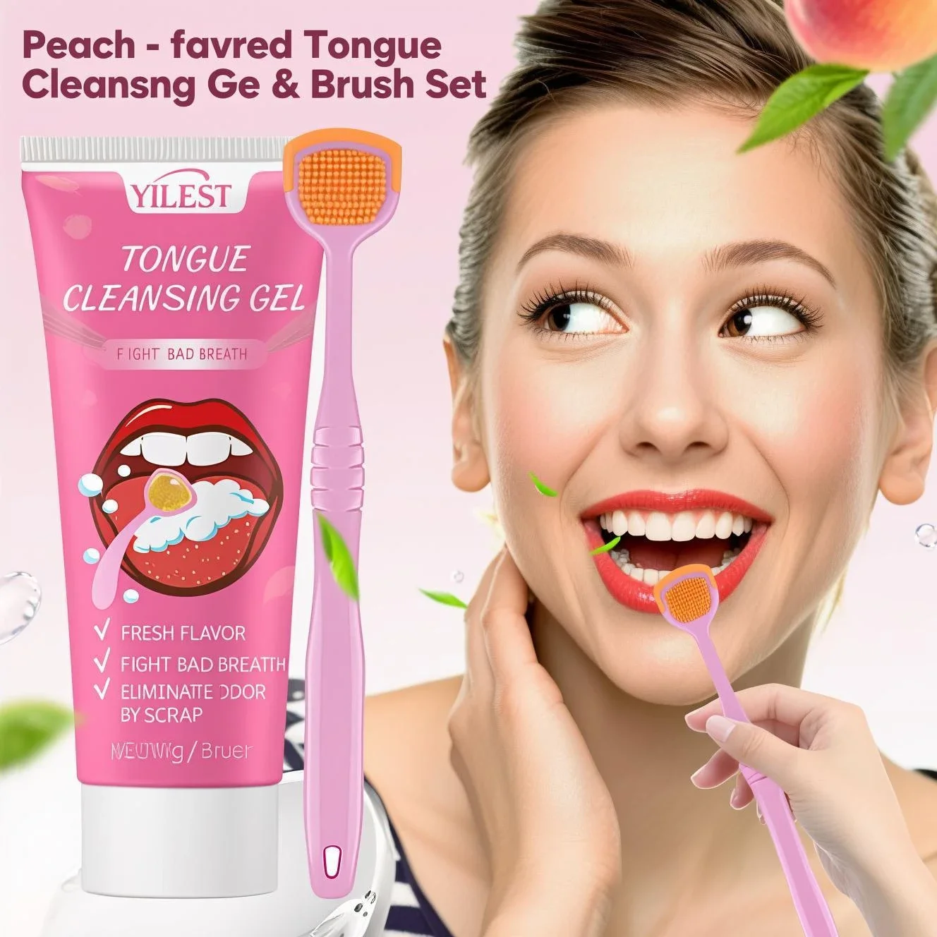 

Набор гель и скребок для чистки языка персикового цвета, 100 г — покрытие для удаления языка свежего дыхания, устраняет запах, нежный мятный вкус, простота в использовании