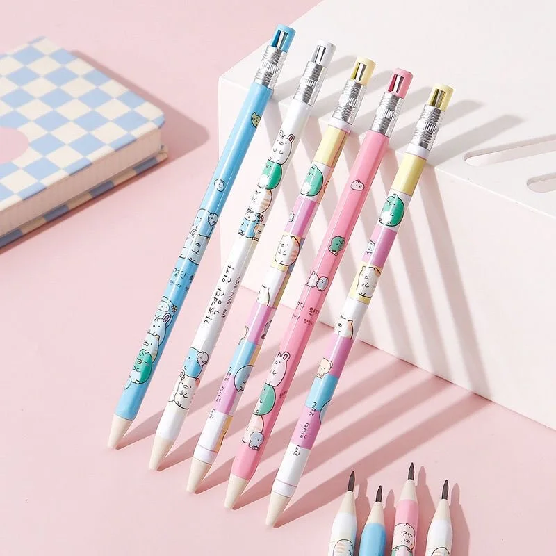 8pcs Mechanical Automatic Pencil 2.0 Cartoon Cute Plastic with Replaceable Black Lead Sharpener Hexagonal Barrel for Writing