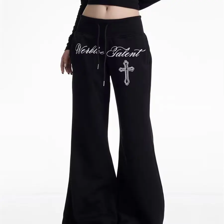 Amerikaanse effen kleur slanke casual damesbroek eenvoudige basismode damesbroek losse hoge taille wijde pijpen broek vrouwelijk chic