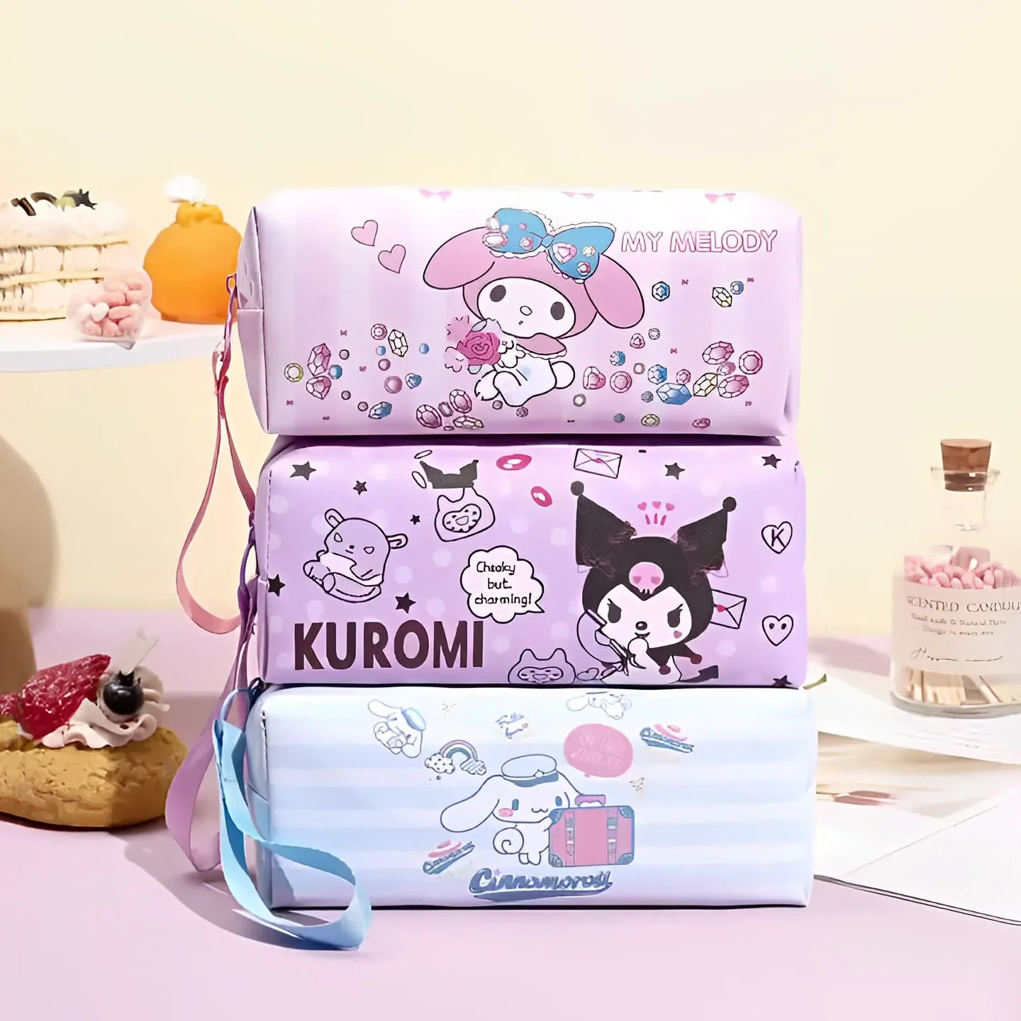 Sanrio Student Pencil Case for Girl Women Cinnamoroll Hello Kitty Kuromi Melody Storage Bag Waterproof Portable Cosmetic Bag