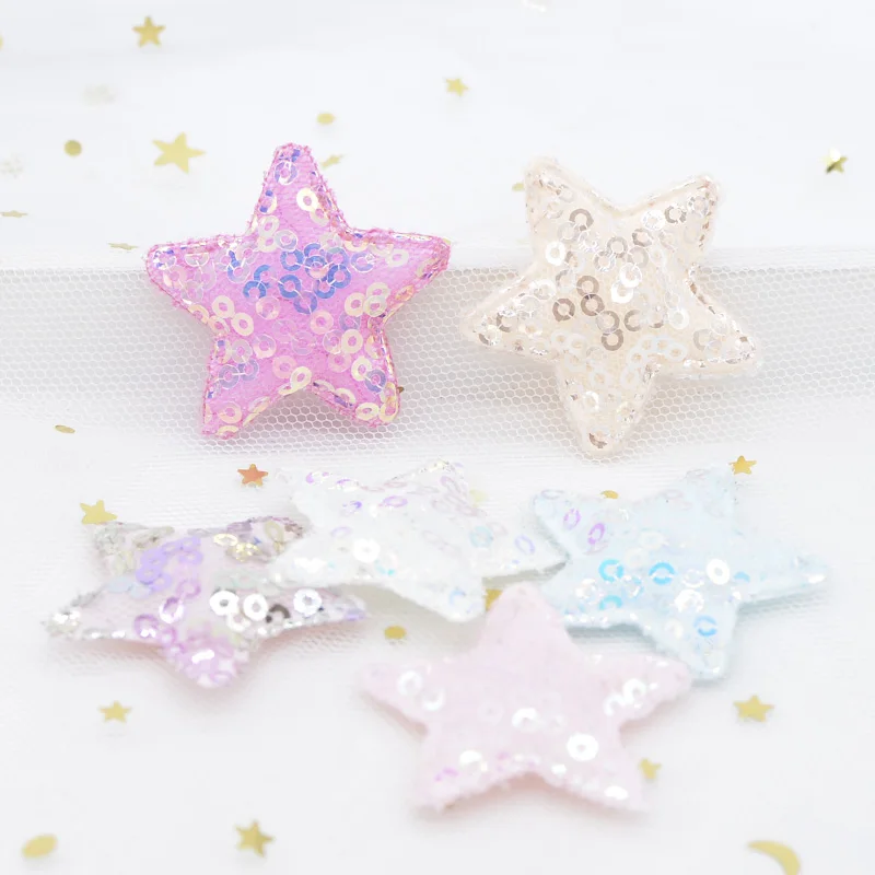 12Pcs 38mm Bling Sequins Appliques Star Padded for DIY Headwear Hair Clips Decor Clothes Crafts Sewing Supplies Patches