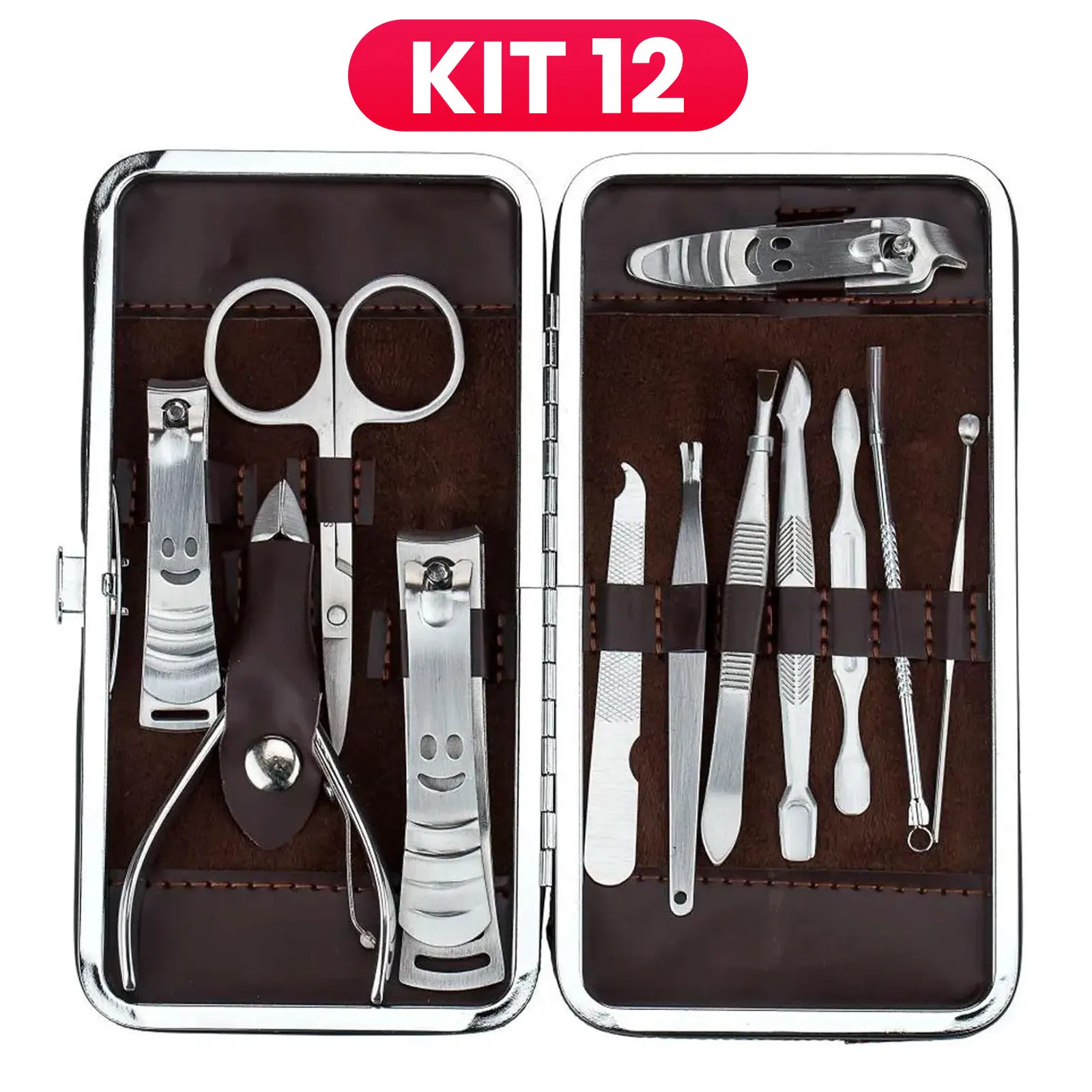 Kit Estojo Manicure Completo Profissional 12 Peças Com Ferramentas Para Unhas Portátil Organizador Viagem