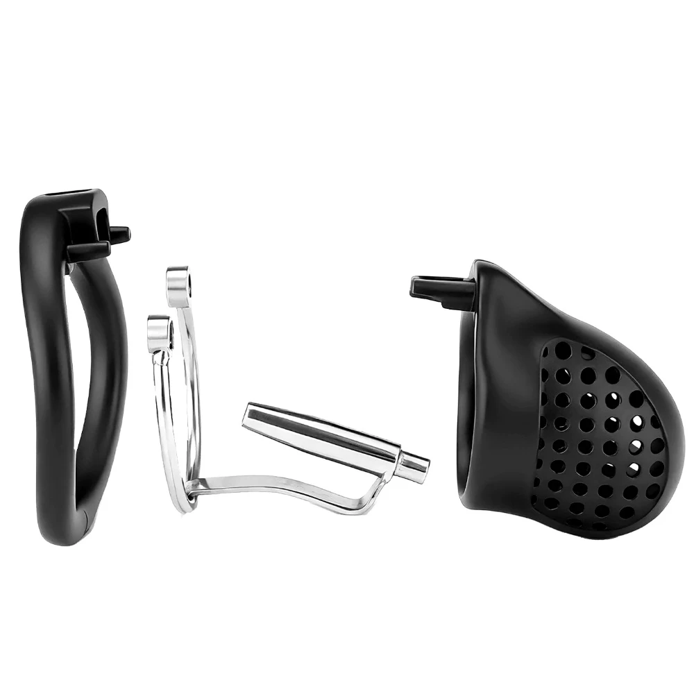 Male Chastity Cage with Lock and 5 Rings Resin Penis Lock for Men Breathable Cock Ring Penis Restrain Chastity Device Sex Toys