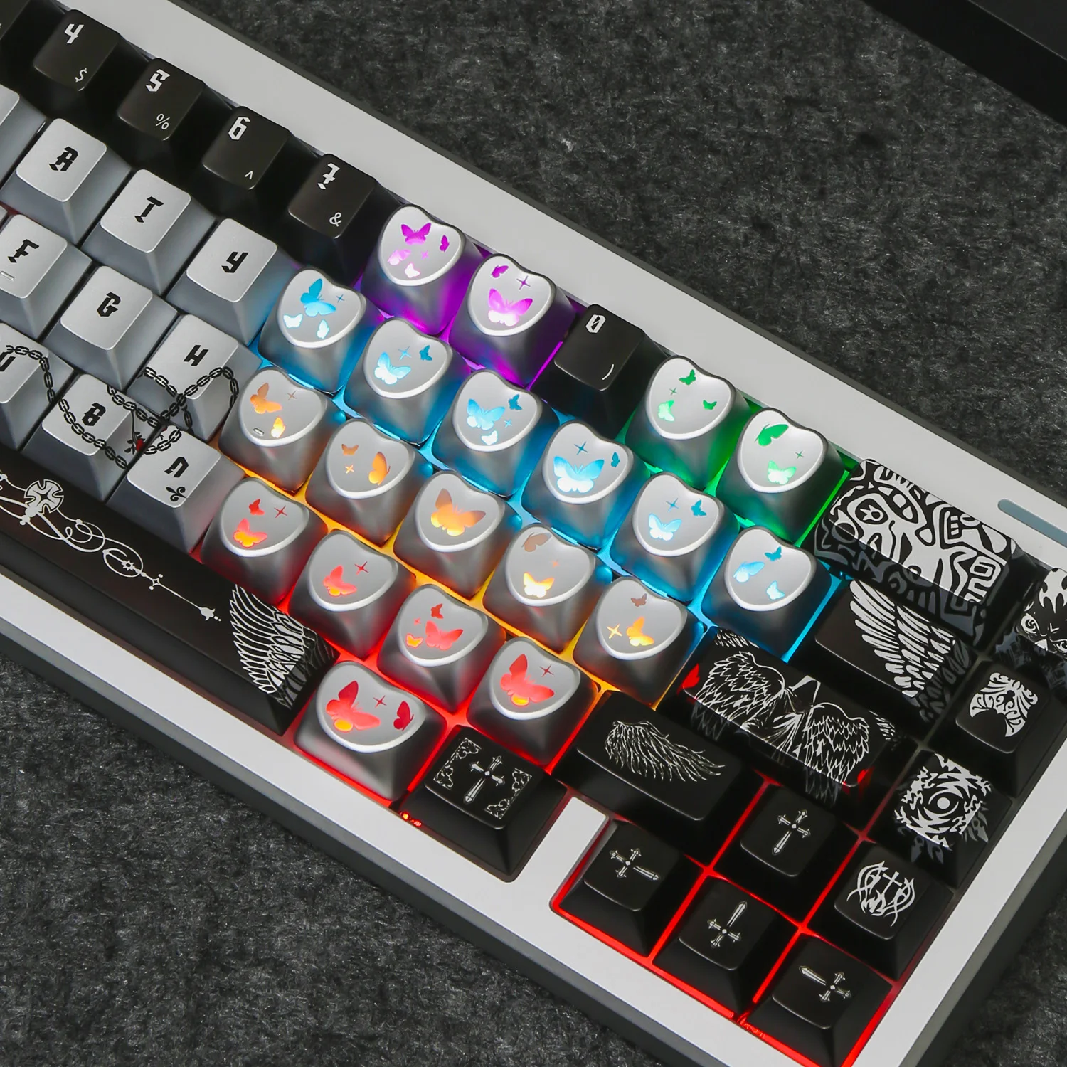 21 Keys Sliver Butterfly Keycaps Shine Through Heart-Shaped Keycaps Cherry Profile DIY Decorative Keycaps