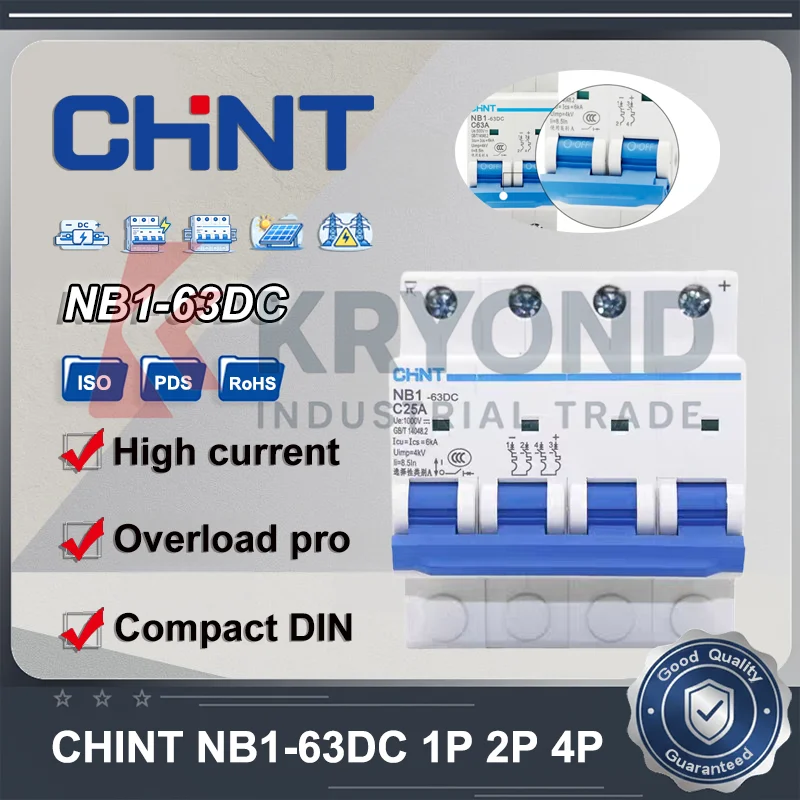 CHINT 1P 2P 4P DC250V DC500V DC1000V NB1-63DC Solar Energy Photovoltaic DC Mini Circuit Breaker MCB Original Product