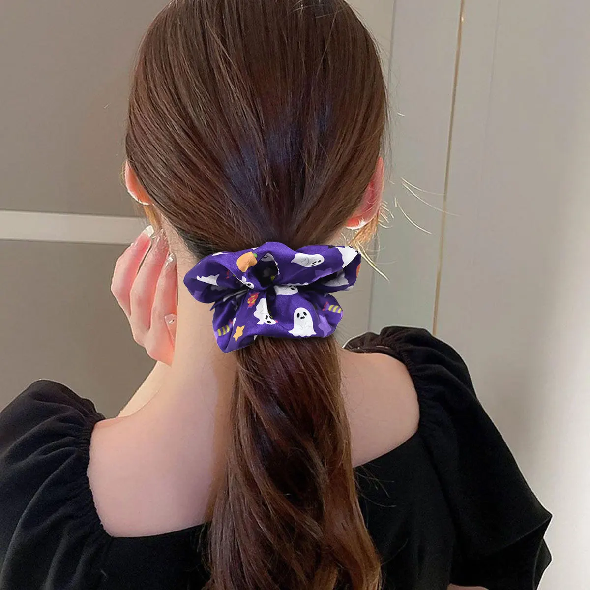 Fun Halloween Pumpkin Fabric Hair Rope for Women High Elastic Ball Head Hair Rope Fashion Girl Does Not Damage The Scrunchie