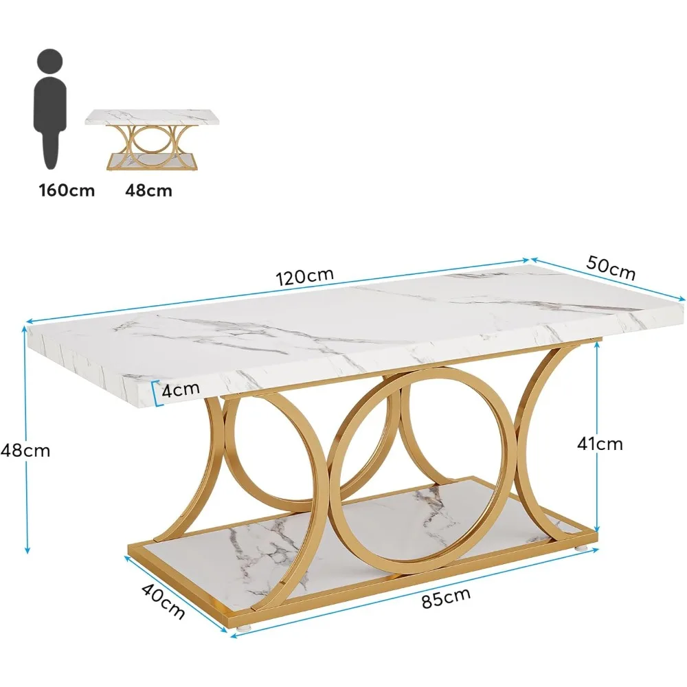 Coffee Table, 47.24-inch Modern Coffee Tables for Living Room, 2-Tier Faux Marble Wood Coffee Table with Geometric Legs