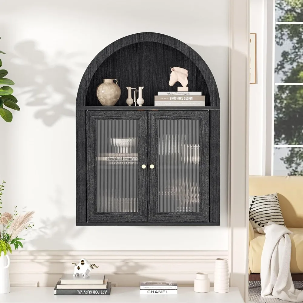 خزانة طبية مقوسة للحمام، وحدة تخزين فوق المرحاض مع أبواب أكريليك بتصميم مموج ورف قابل للتعديل، Roman Sty