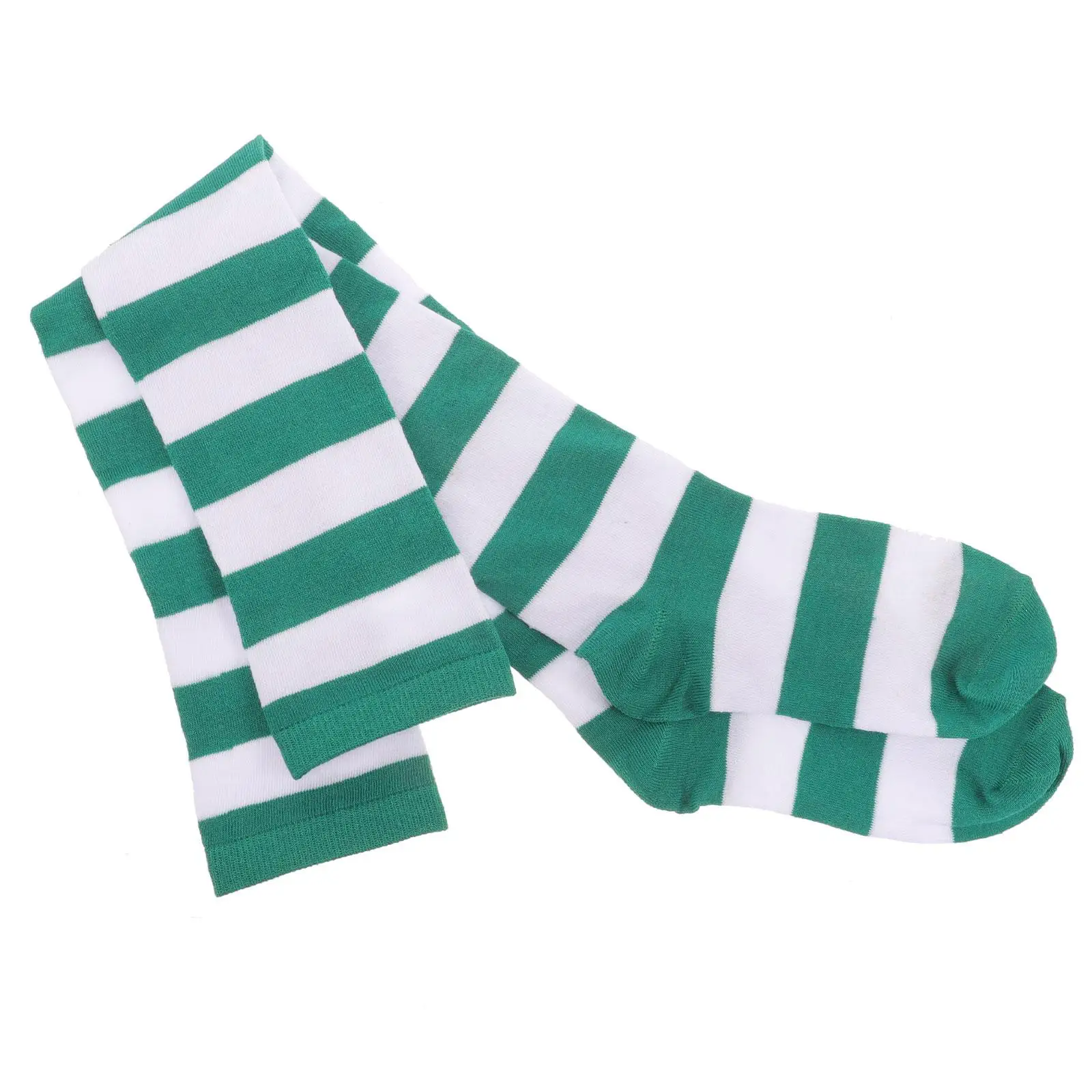 Grün-weiße, breite, gestreifte, oberschenkelhohe Strümpfe für Damen, Overknee-Socken, langlebige Polyester-Strumpfwaren, Beinbekleidung für Party, Festival – Detail 5