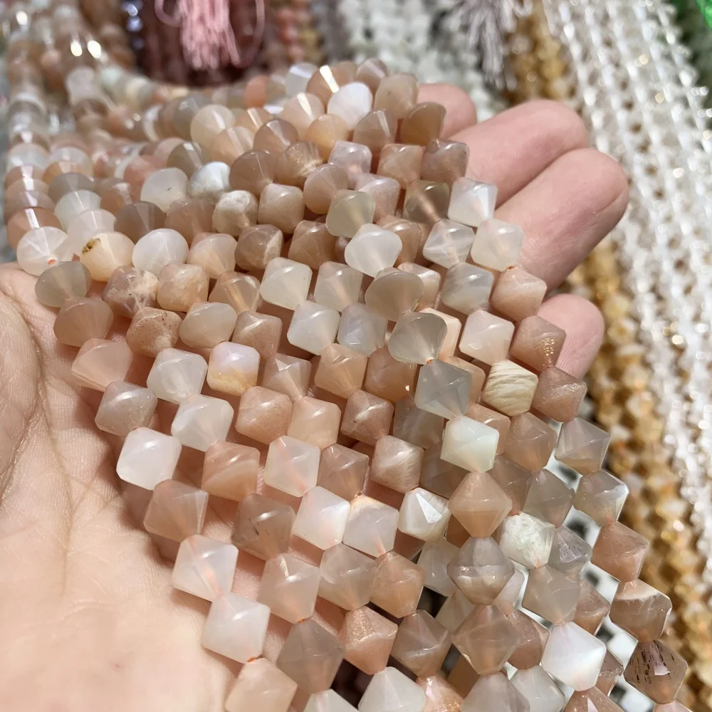 Natural 8mm red agate sunstone Stone Round Crystal Pyramid Beads Faceted Loose Spacer For Jewelry Making DIY Necklace Bracelet