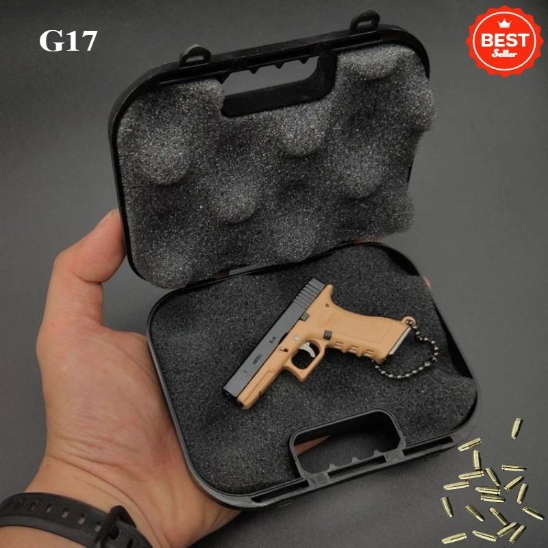 New Boxed 1:3 Mini G17 Gun Model Semi-alloy Keychain Detachable Decompression Toy 5 Bullet Shell Pop-up Men's Gift