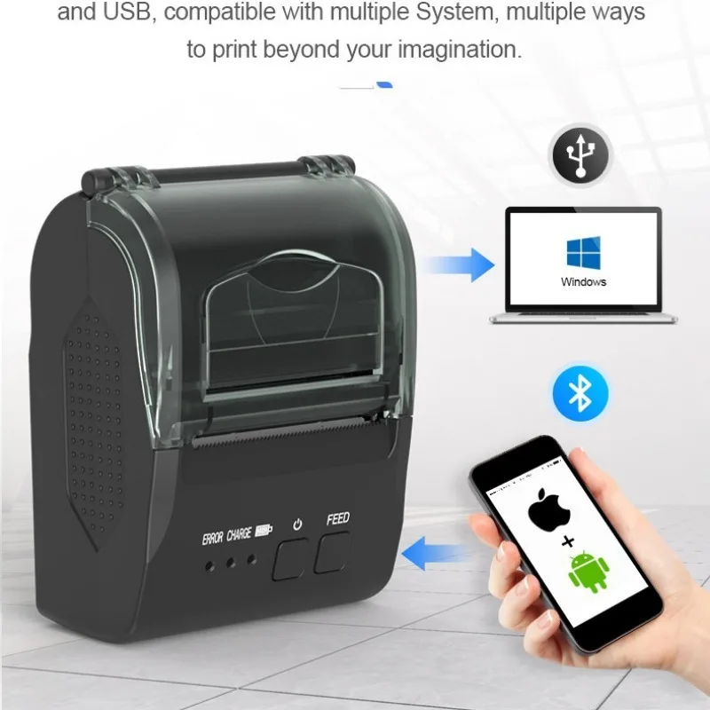

Термальный Bluetooth-принтер Удобный 58-миллиметровый беспроводной портативный принтер для небольших купюр на вынос