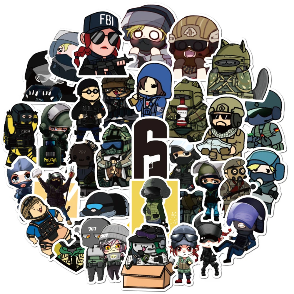 49PCS/Pack FPS Games Tom Clancy\'s Rainbow Six Siege Stickers For Computer Laptop Car Trunk Bike Waterproof Sticker Decal Kid To