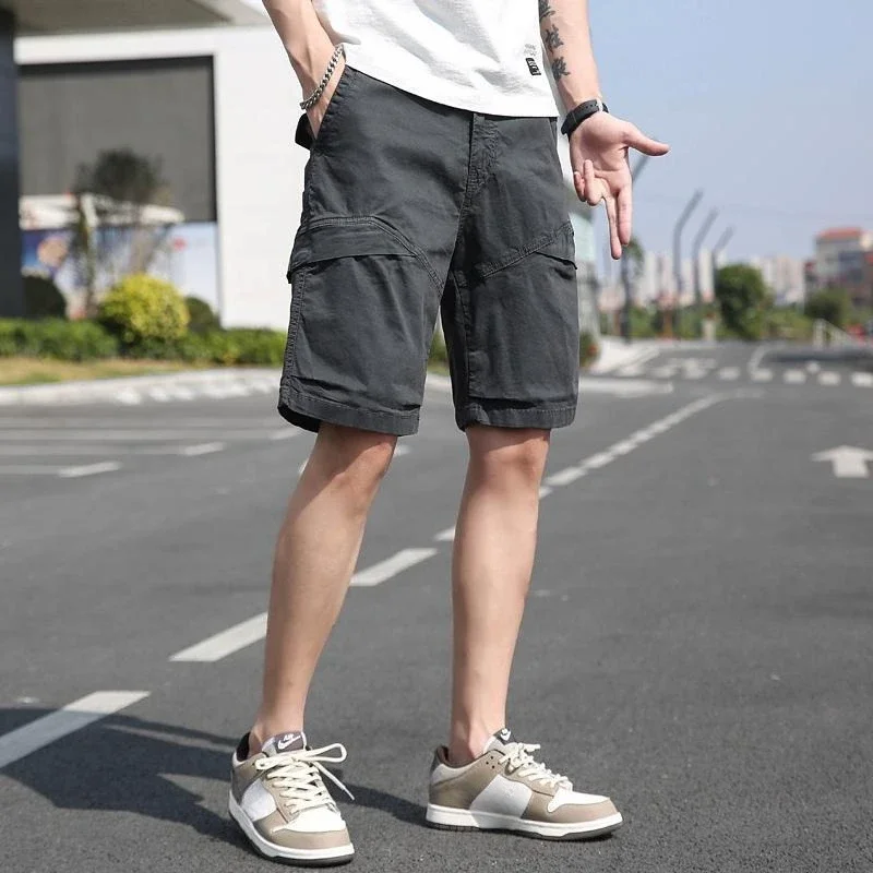 

Широкие мешковатые мужские шорты-карго с эластичной резинкой на талии, мужские короткие брюки, свободная удобная винтажная одежда с завязками