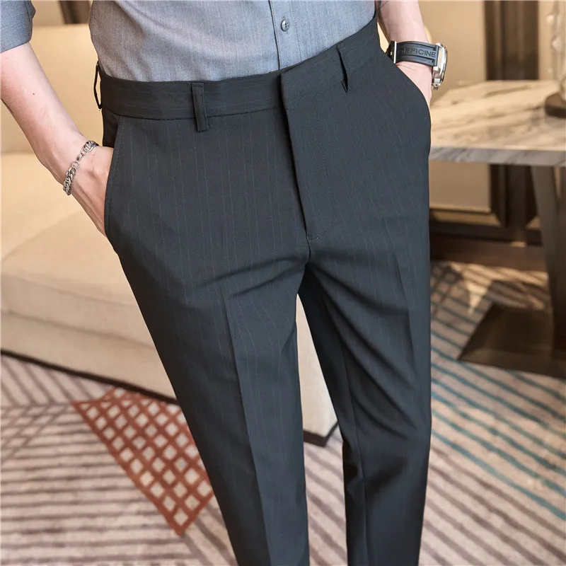 2024 Men Spring Business Casual Striped Suit Pants Fashion Solid Color Stripes Comfortable Slim Fit High Street Large Size Pants