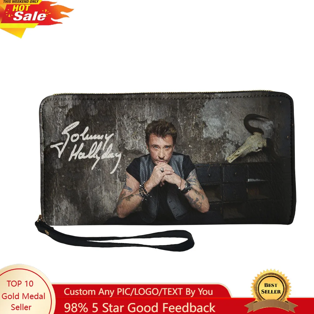 

Johnny Hallyday Custom Wallet Purse Pop Singer Mens Womens Teenagers Zipper Long Wallets Double Print Portable Wallet Gift Bag