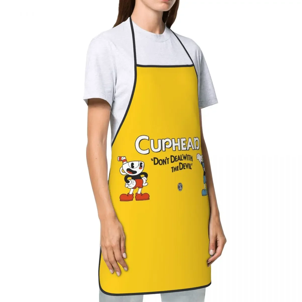 Cuphead Mugman Apron Women Men Unisex Bib Video Game Kitchen Cooking Tablier Cuisine Chef Painting