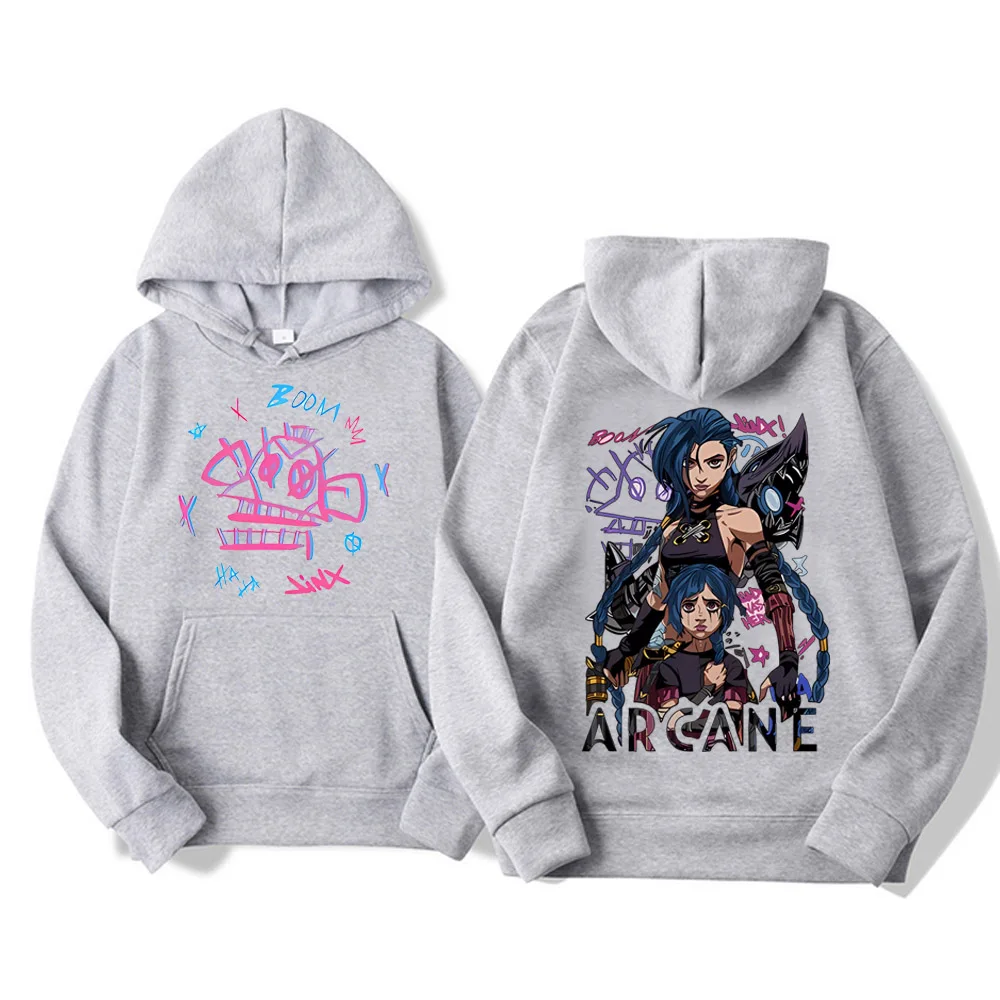 Arcane Jinx Hoodies Women Men Harajuku Clothing Hot Anime Pullovers Unisex Sweatshirt Fall Y2K Cartoon Streetwear Female