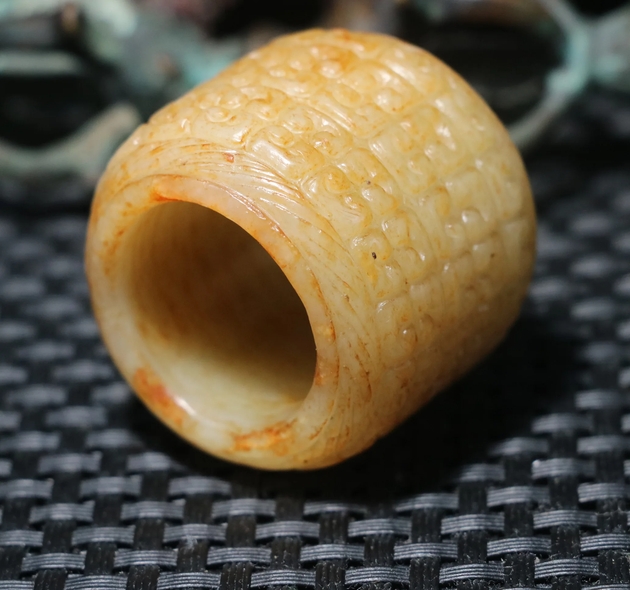 Big TreasureChinese Vintage Hetian Jade FULL Linking Fortune Vein Totem Band Ring Carving 5A Timestown 20201126A