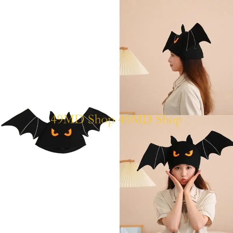 49MD Halloween Bat Cap Cosplay Costume Hat Stage Props Plush Bat Hat Women Men Unisex Party Cap Kids Festival Headgear