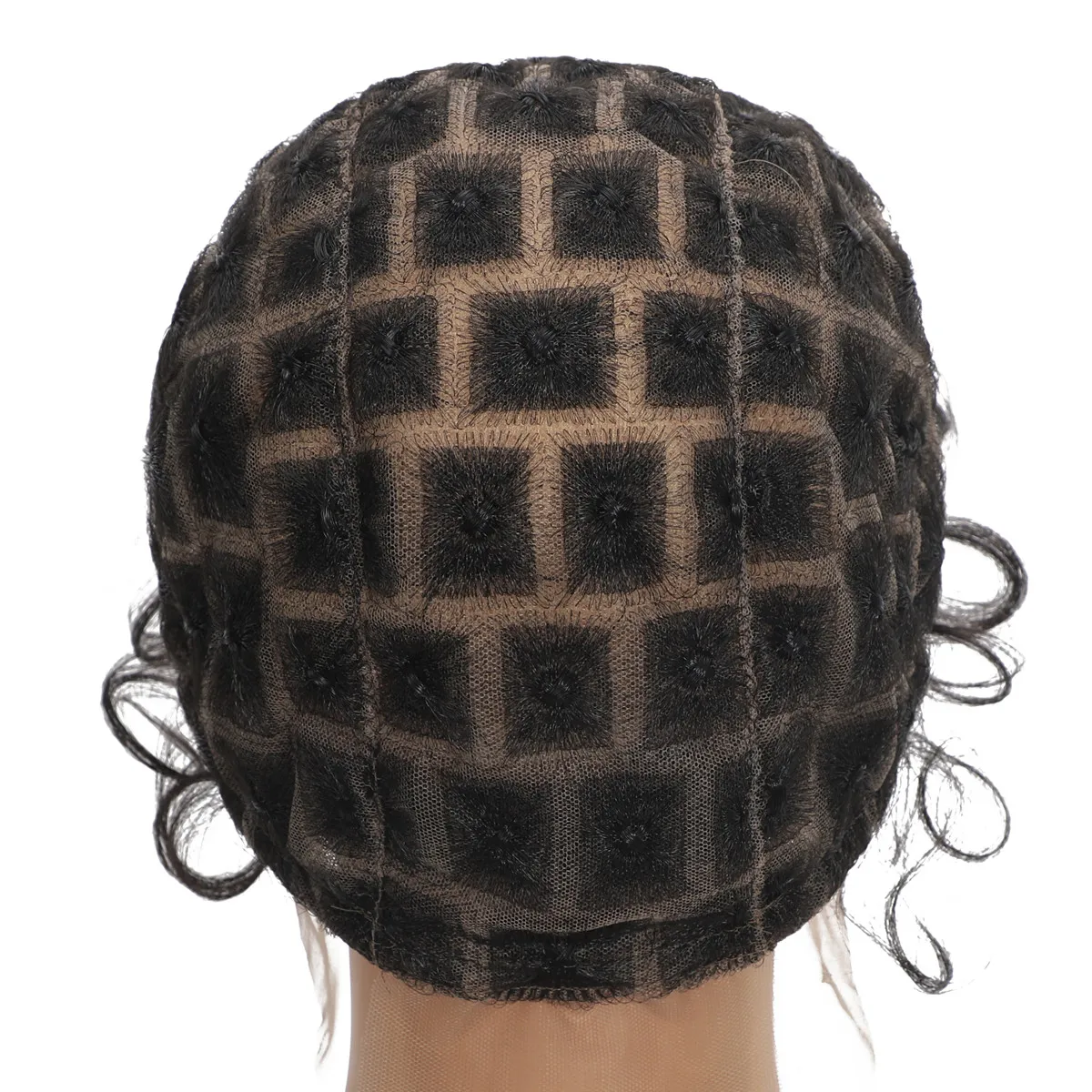 หมวกวิกผมแบบเต็มศีรษะสำหรับทำวิกผม 99 ปม พร้อมผมเบบี้แฮร์ สำหรับถักโครเชต์และถักเปีย สีดำ ปรับขนาดได้
