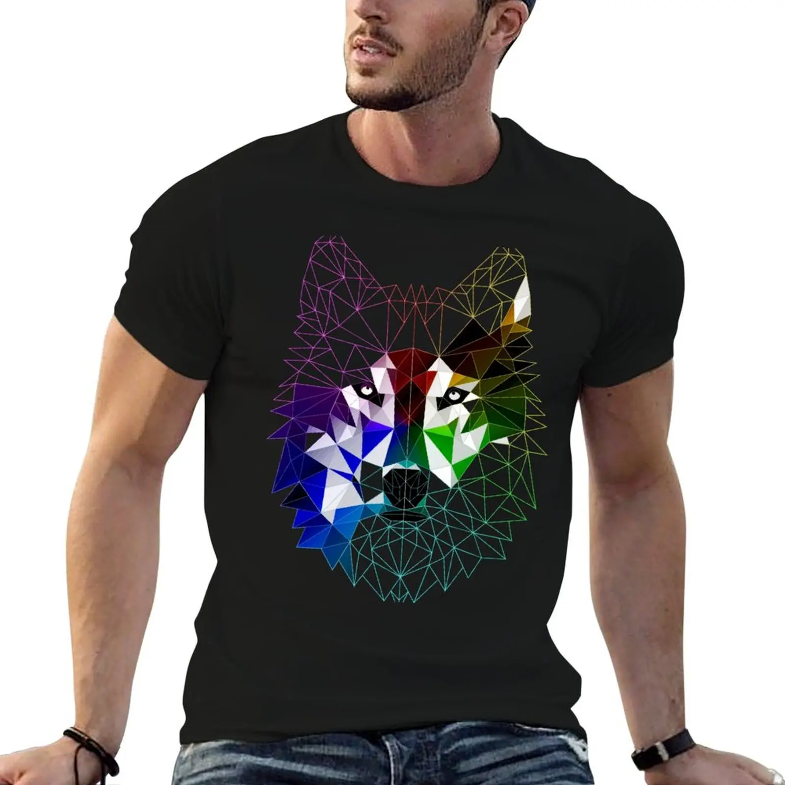 

Geometric Wolf T-Shirt t shirt for man 100 percent cotton cotton tshirt 100% T-Shirt