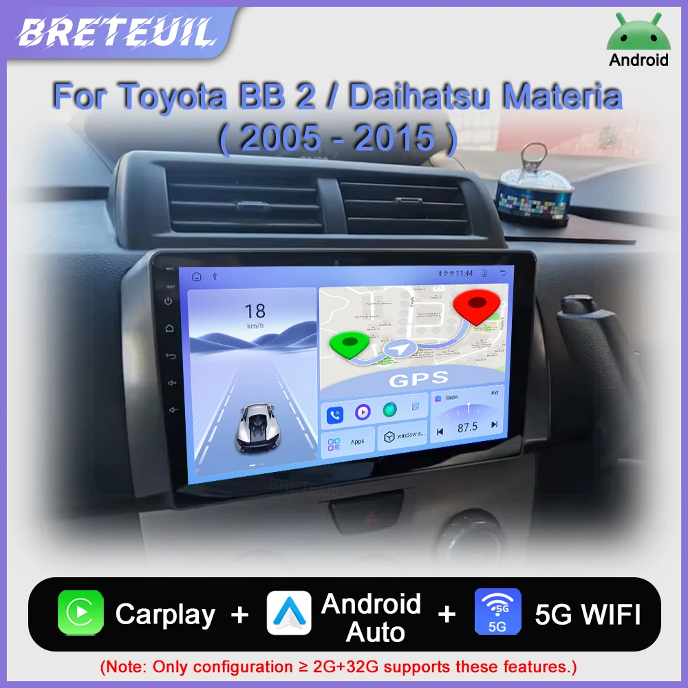 Para Toyota BB 2 Daihatsu Materia 2005 2006 2007 2008 2009 2010 2011 2012 2013 2014 2015 2016 Rádio Automóvel Android com Reprodutor de Vídeo Multimédia, GPS, CarPlay e Ecrã Táctil