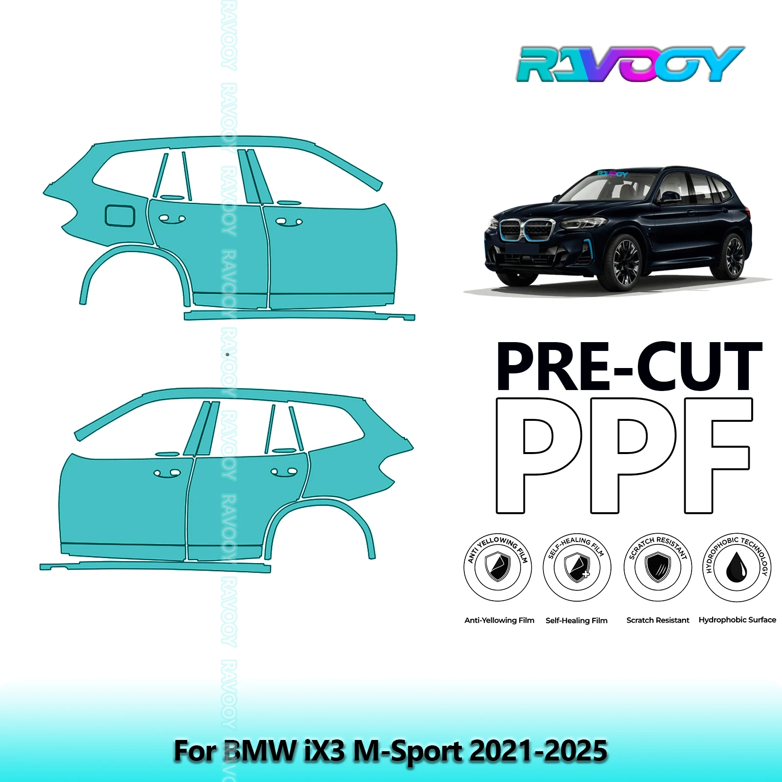 

For BMW iX3 M-Sport 2021-2025 8.5mil Clear Matte Pre-Cut PPF Door & A/B Pillar Kit TPU Paint Protection Film Set