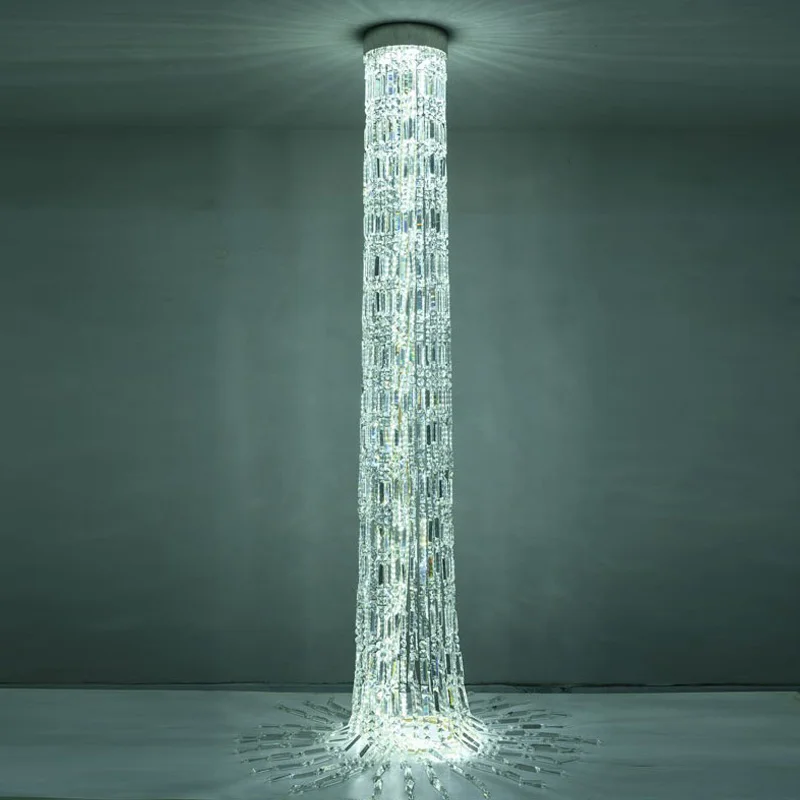 

Crystal Stair Light Duplex Building Crystal Long Space Jump Floor Lobby American Chandelier