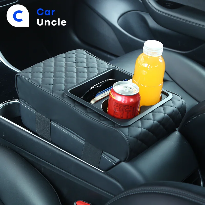Cojín para reposabrazos de consola central de coche con 2 portavasos, almohadilla para reposabrazos de cuero PU, funda de almohada portátil para reposabrazos de coche, almohadilla de altura