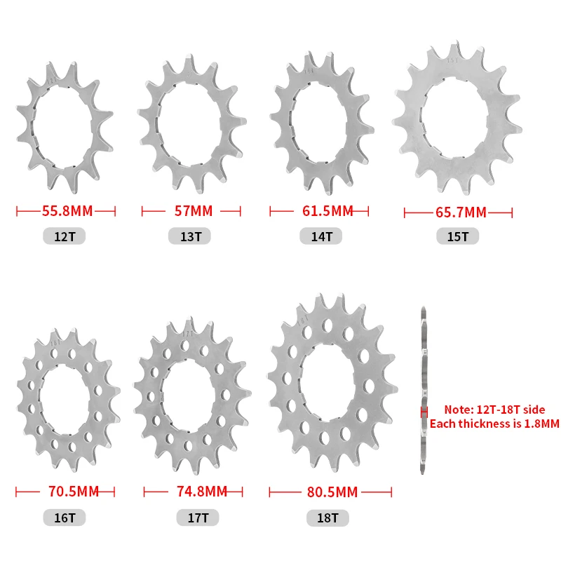 MUQZI Bike Cassette Cog Single Speed 12T 13T 14T 15T 16T 17T 18T Sprockets MTB Road Bicycle Flywheel Cog