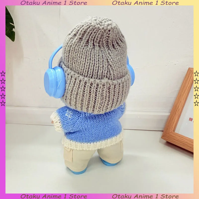 Voor Labubu Kleding Leuke Elanden Trui Bont Met Oor Afgedekte Konijn Hoed Set Mini Pluche Pop Kleding Mode Pop Accessoires Cadeau