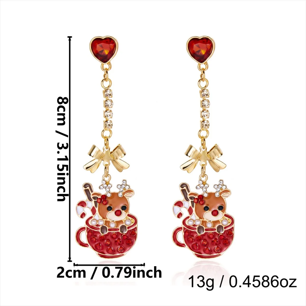Weihnachtliche Emaille-Ohrringe mit Rentier-Motiv, Schleifen- und Quasten-Design für Damen, Weihnachtsmann-Schlitten, Süßigkeitenhaus, Geschenk-Schmuck – Detail 3