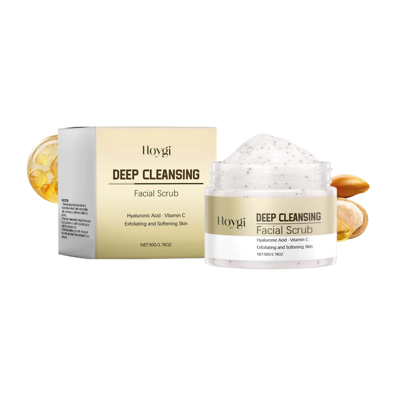 

Deep Cleansing Facial Scrub with Hyaluronic Acid & Vitamin C - Exfoliating Face Scrub for Smooth Skin, Pore Refining