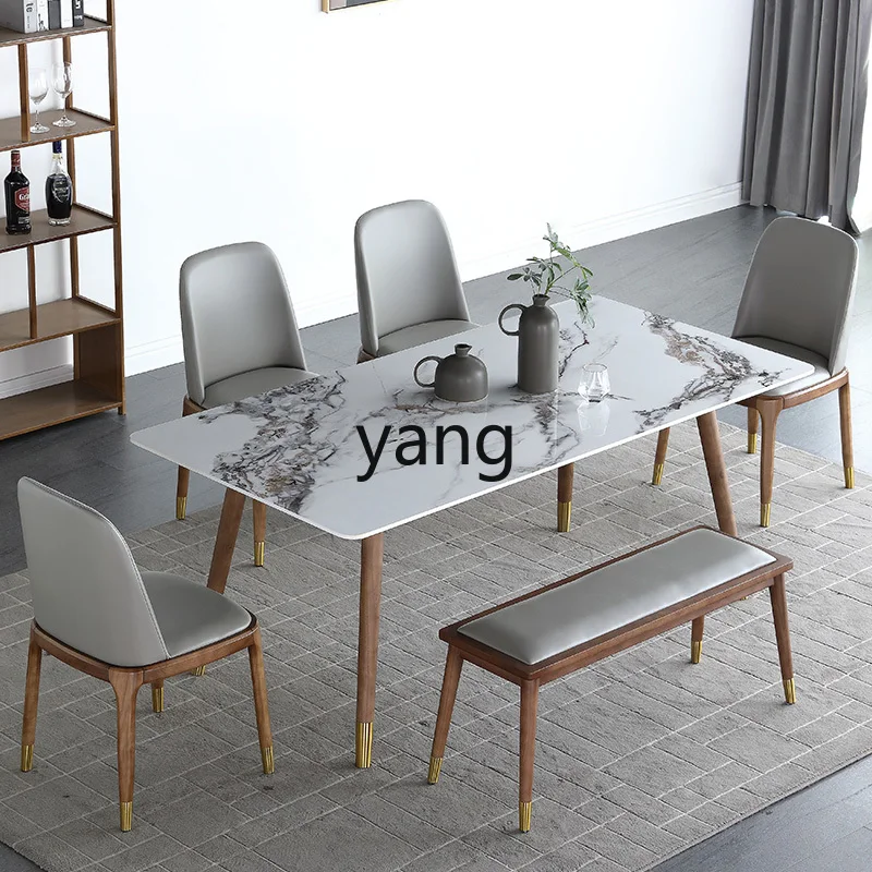 Yjq Solid Wood Bright Pandora Stone Plate Dining Table Home Small Apartment Simple Rectangular Dining Table and Chair