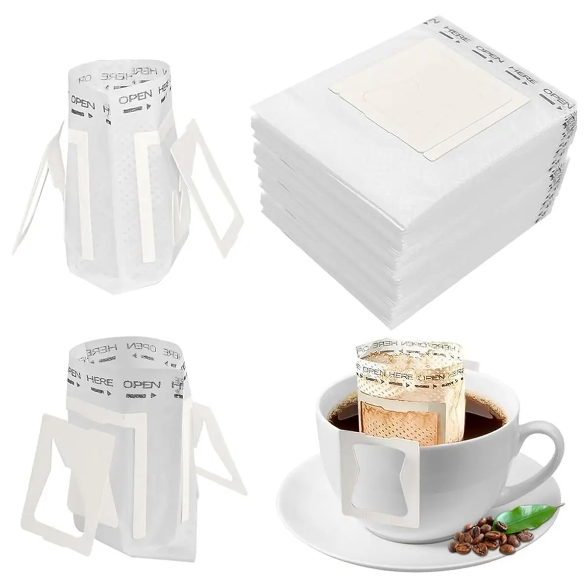 PROFESSIONAL USE 100Pcs Disposable Drip Coffee Bags with Hanging Ears, Single Filter Paper for Travel Camping Home