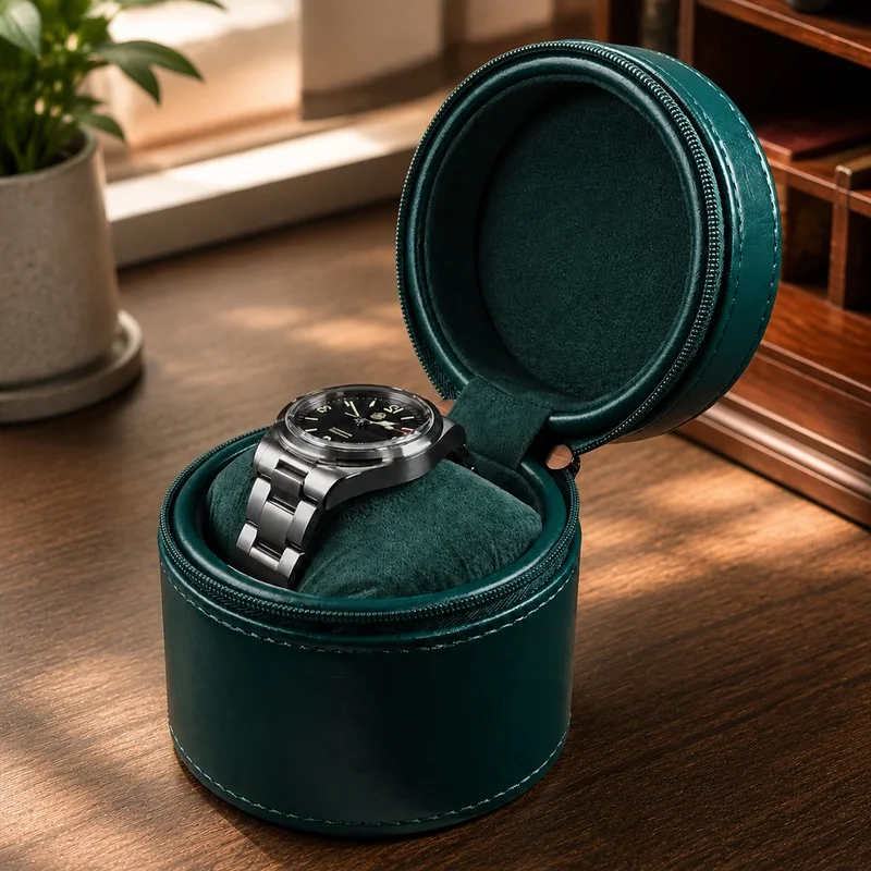 Premium Leather Travel Watch Organizer Case, Compact Portable Storage and Display for Timepieces
