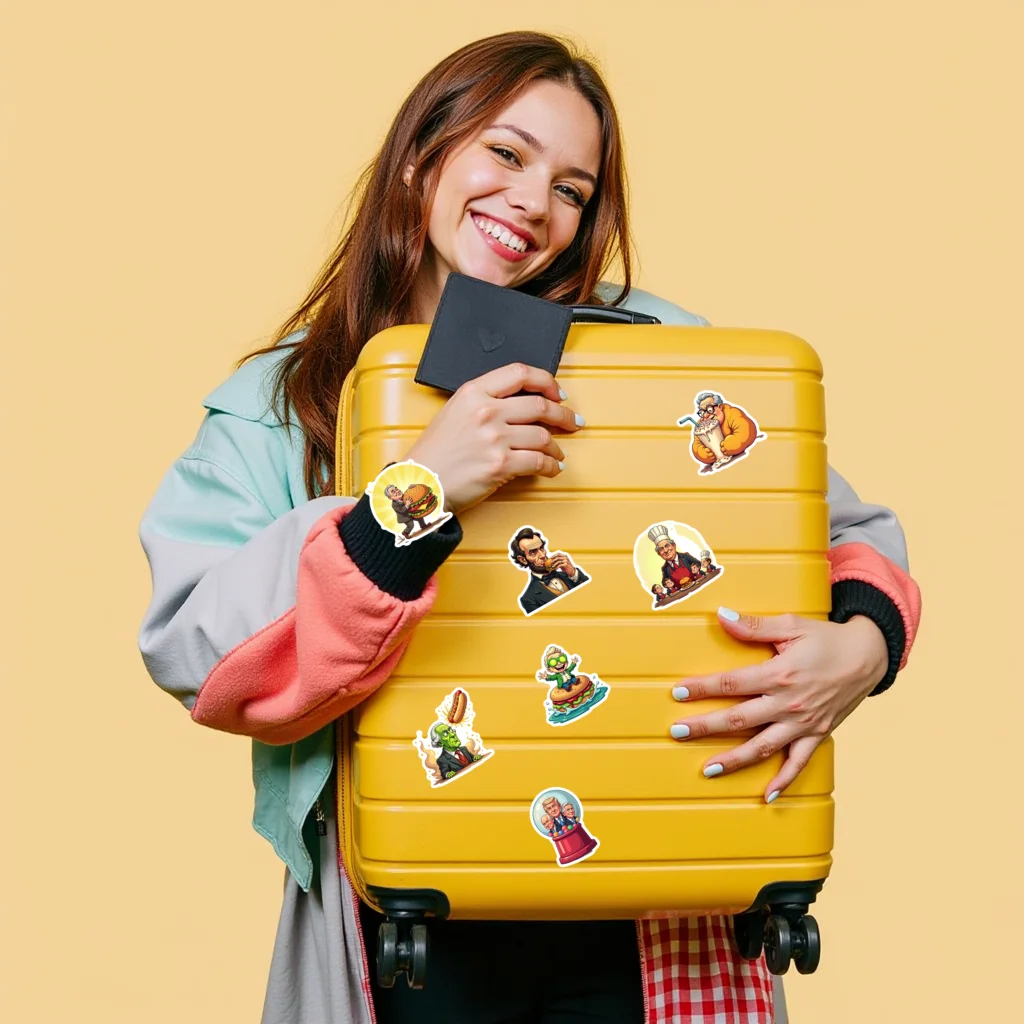 35pcs-50pcs Humorous Fast Food Stickers Parody Historical Figures Funny Stickers Sticker Pack For Suitcase Car Sticker Guitar