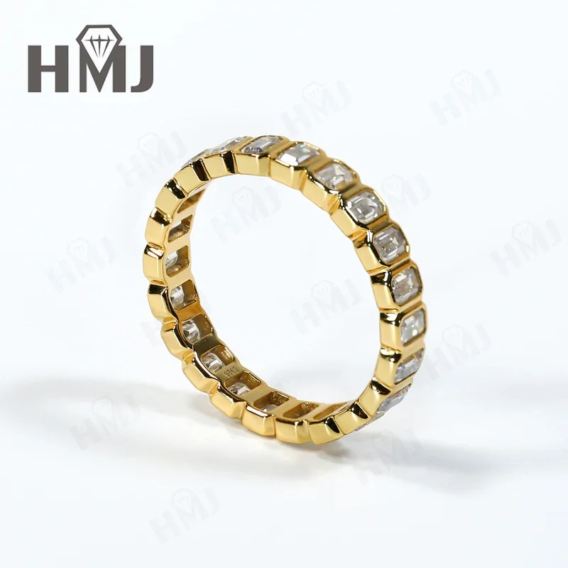 Moissanit-Ring Vollbesetzter Ehering Smaragdschliff 18K 14K Gold Silber Band Hochzeitsring ​ Schmuck für Damen, Fassung – Detail 8