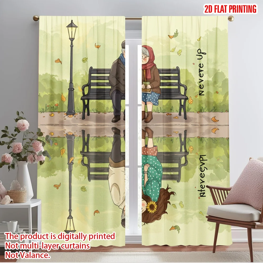 

2pcs 2D flat printing Curtain Romantic Couple Vintage Love Story Polyester Without Electricity Birthday Party for Holiday Family