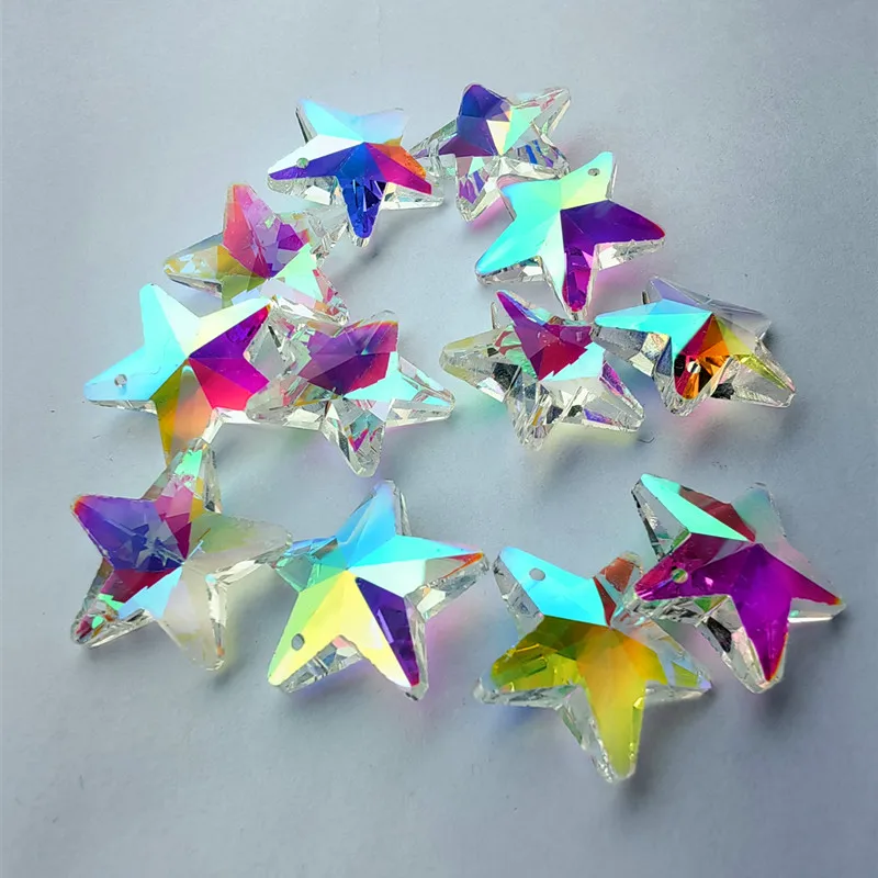 New Arrived 12pcs/lot 26mm AB Color Crystal Star Ornaments With Hole Glass Suncatcher Maker DIY Light Part Christmas Accessories