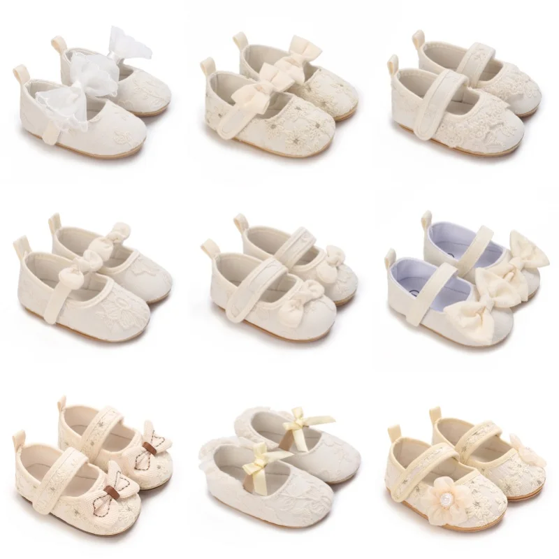 Princess Shoes for Baby Girls Soft Bow Embroidered Cute First Walking Shoes Children's Footwear 0-18 Months