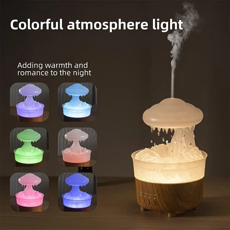 Cloud Shaped  Essential Oil Diffuser without Battery, 1 Piece USB Powered Cloud Rain Humidifier with Remote Control, Creative Co