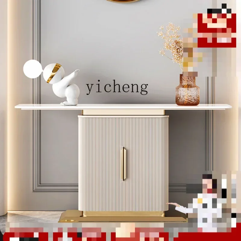 c9.23-Modern Entrance Cabinet Wall Minimalist Aisle Curio Cabinet Art Stone Plate Household Partition Console Tables Sets